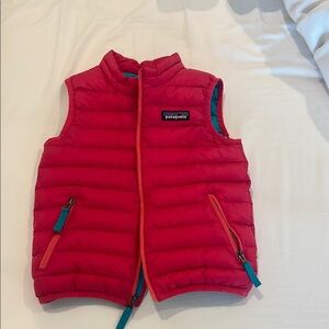 Patagonia Vibrant Red Puffer Vest with Teal Accents